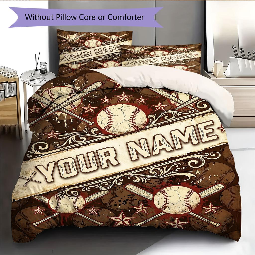 Custom Name,Vintage Sports Pattern Series Pattern Bedding Home Decoration Birthday Gift ( 1 duvet cover + 2 pillowcase, without core),fan merchandise.