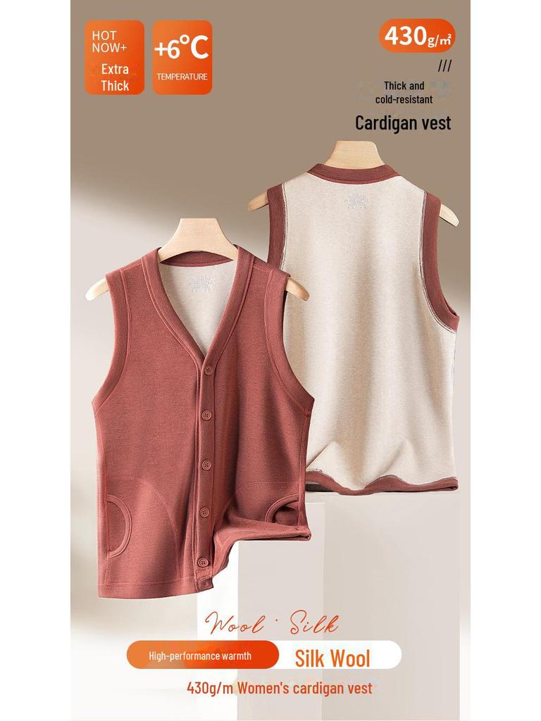 Ultra-Warm Silk Wool Vest: Women's Autumn & Winter Plush Cardigan for Middle-Aged & Elderly