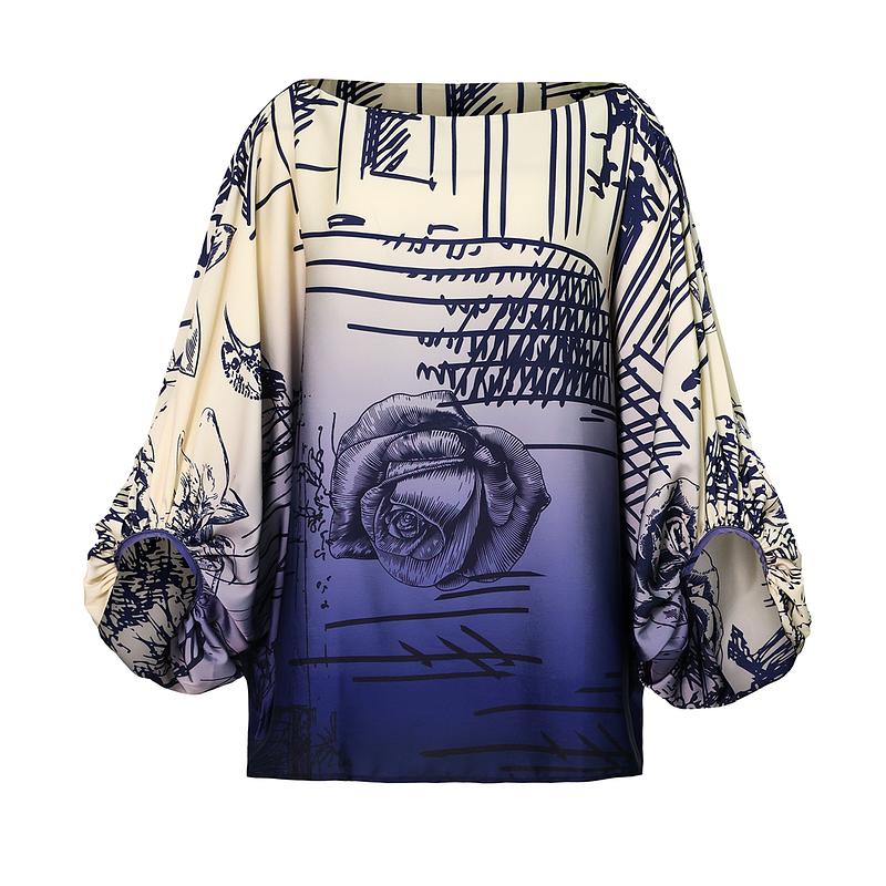 Fashion Women Summer Casual Crew Pullover Printed Half Lantern Sleeve Loose Wide Legs Pockets Pants Sets