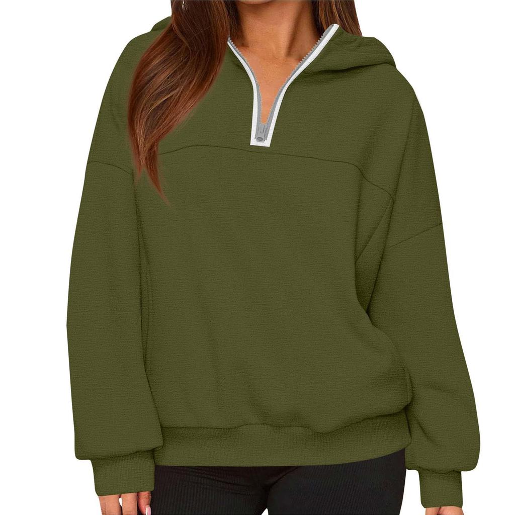 Women's Fashionable Solid Color Hooded Long Sleeved Sports Casual Pullover Sweatshirt Top