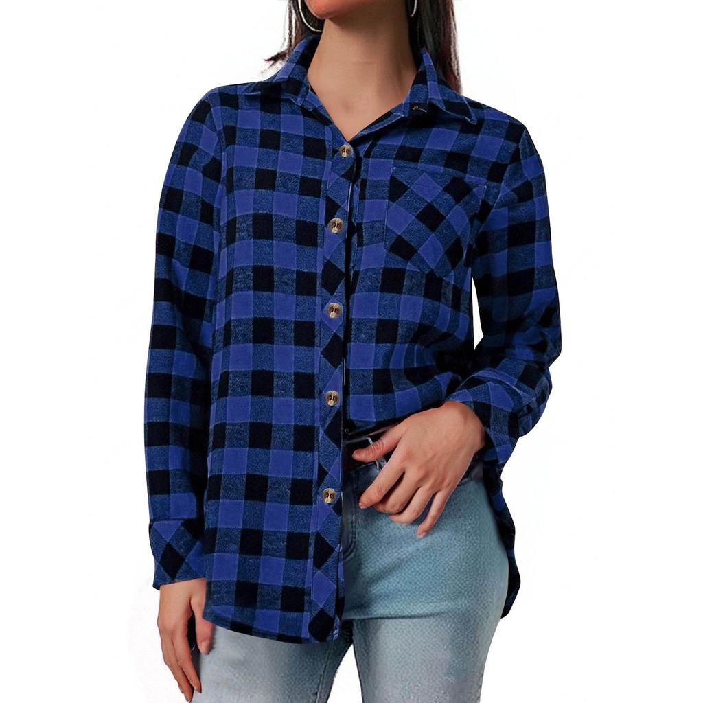 Women's Shirt Long Sleeve Buttons Up Jacke With Pocket