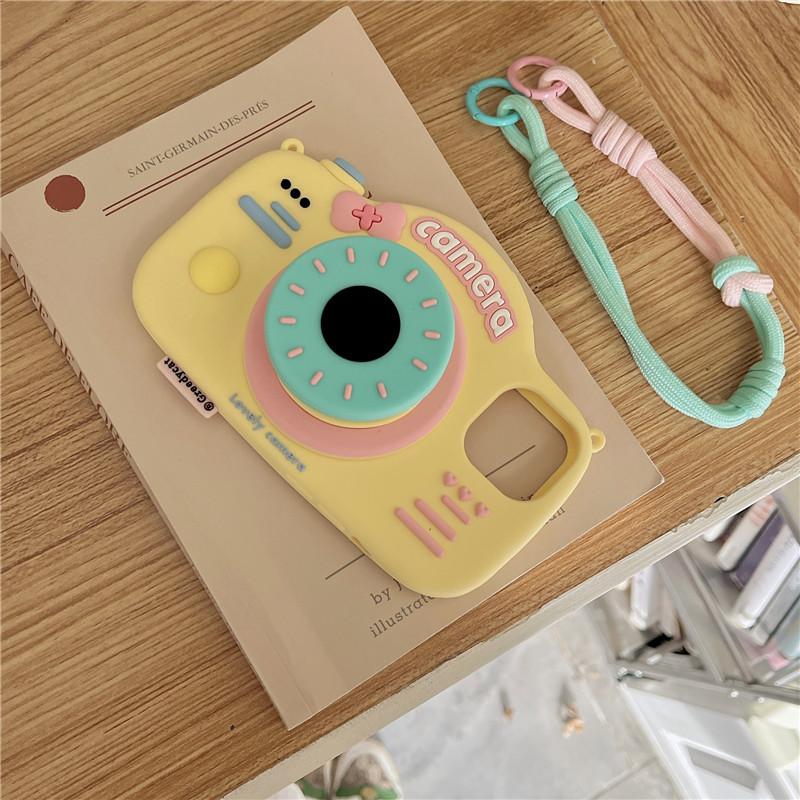 Cute 3D Cartoon Camera Phone Case with Stand, Soft Silicone Shockproof Protective Cover for IPhone 16 15 14 Pro Max 13 iPhone11 жёлтый
