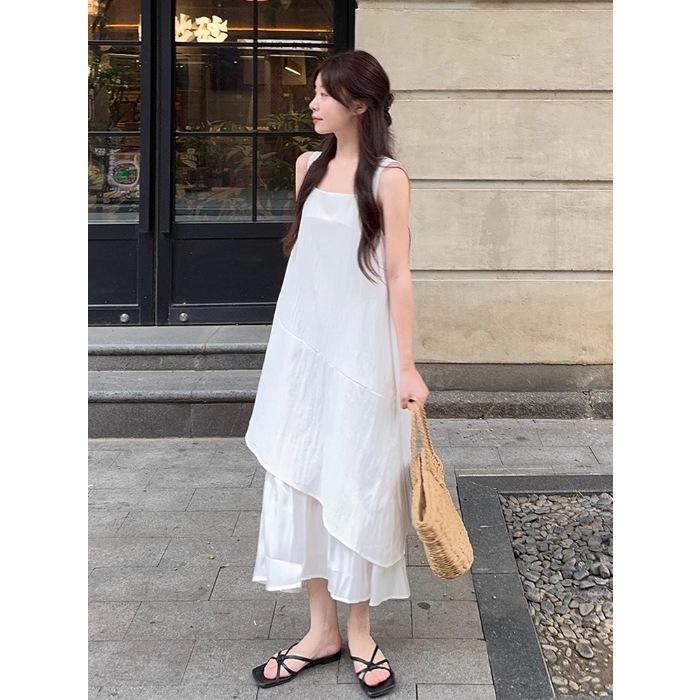 White Vest Skirt Women's Summer 2026 New French Loose Design Medium and Long Irregular Suspender Dress