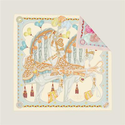 Handgerollter Twill-Seidenschal Damen Zwei Pferde Doppelprint 90cm Quadratische Schals Tücher Echarpes Foulards Femme Hijab