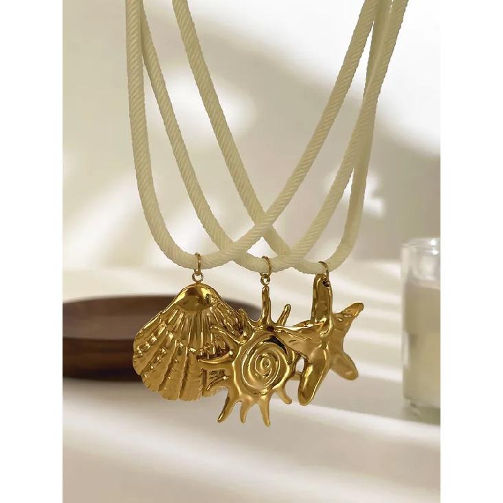GHIDBK Exaggerated Stainless Steel Starfish Shell Conch Sun Pendant Necklaces for Women Fashion Ocean Style Jewelry Summer Beach