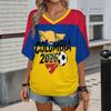 Women's Casual V Neck Short Sleeve Pullover T Shirt Letter Print Top Soccer Support Fan Apparel for Outdoor Activities