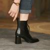 Módní dámské boty s hranatou špičkou, boty na vysokém podpatku pro ženy, černé kožené boty pro ženy, šněrovací moderní boty, zimní dámské boty