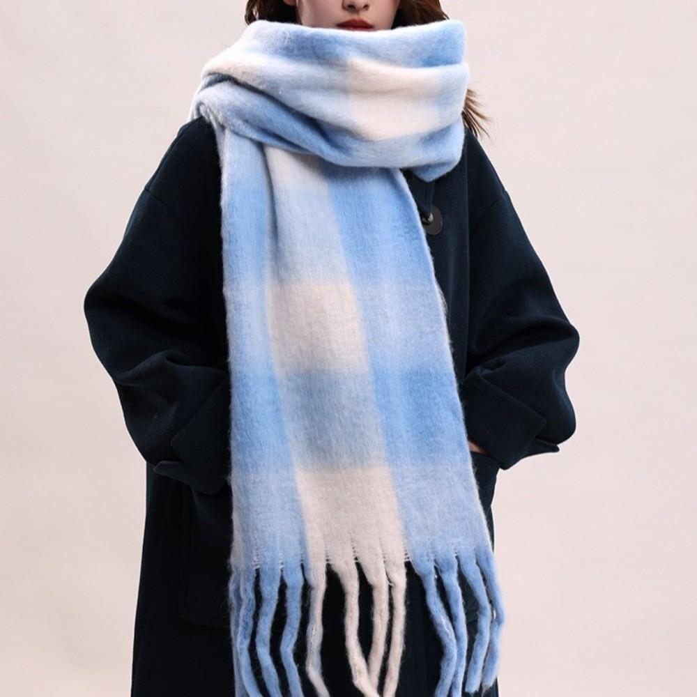 Mohair Plaid Wool Scarf Plush Long Shawl Fashion Winter Cashmere Scarves Autumn Winter