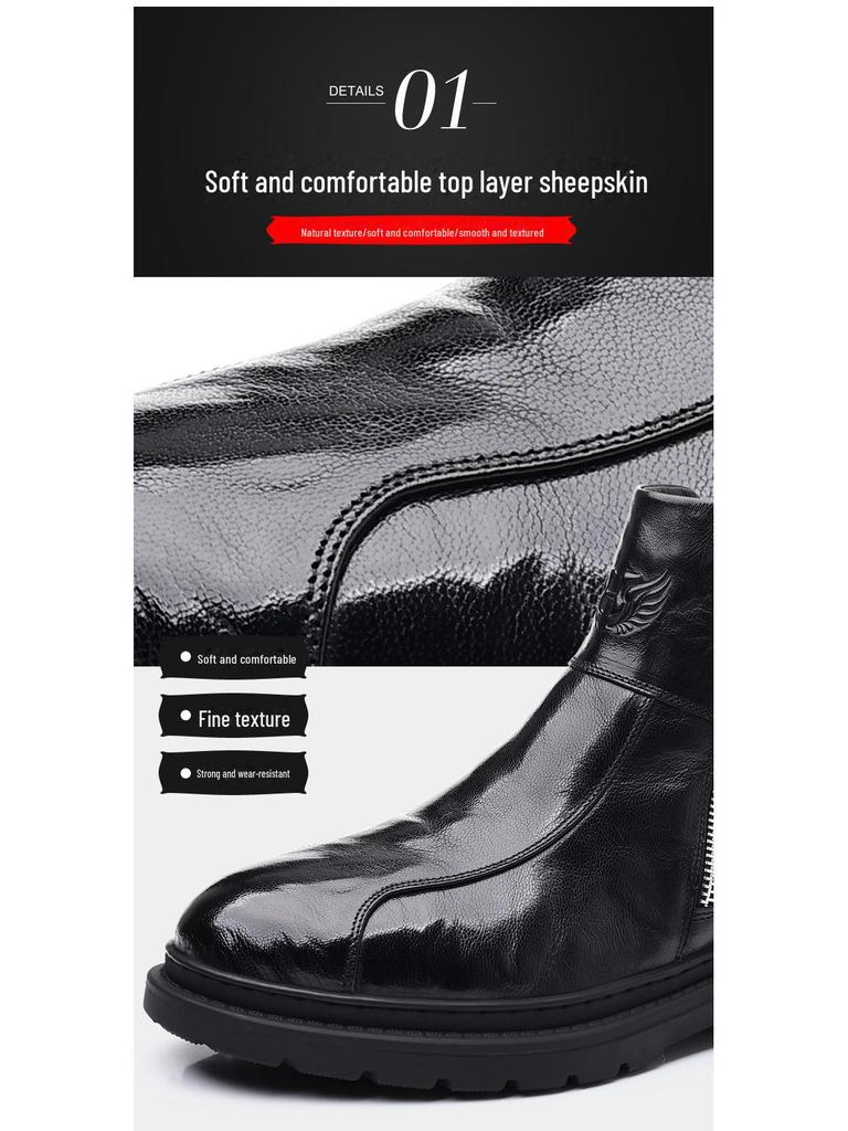 Men's Genuine Leather High Top Winter Boots - Warm Velvet-Lined Casual Martin Boots in British Style.