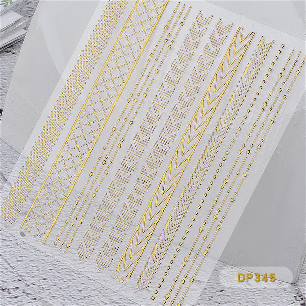 Kokarda serca Manicure złote paski metalowe łańcuszki transfer wody naklejki do paznokci wzory geometryczne ozdoba do paznokci