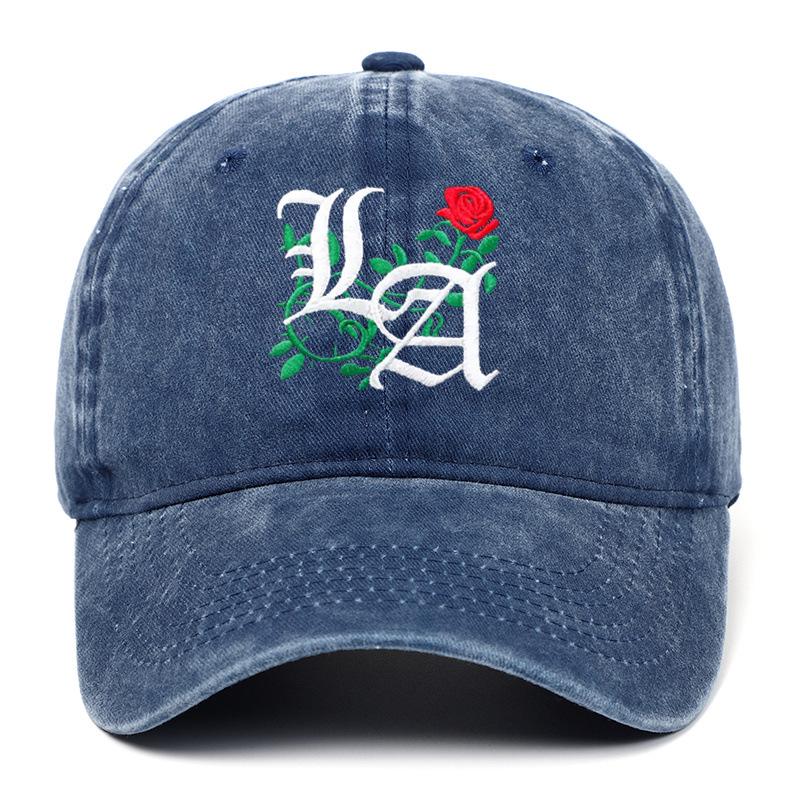Trendy LA Rose Embroidered Washed Baseball Cap