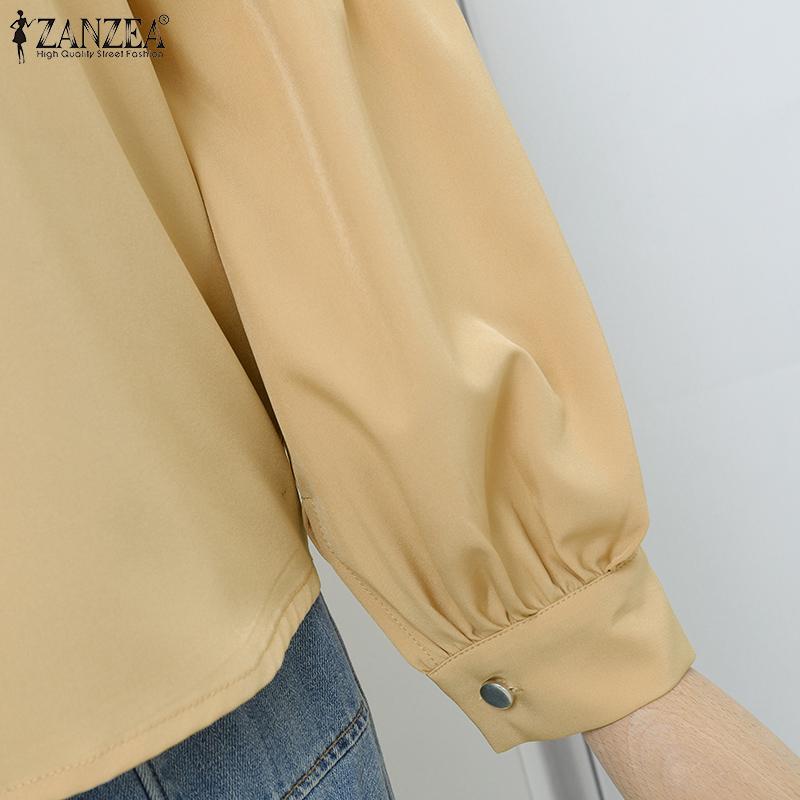 ZANZEA Women Turn Down Collar Casual 3D Flowers Splice Long Sleeve Blouse