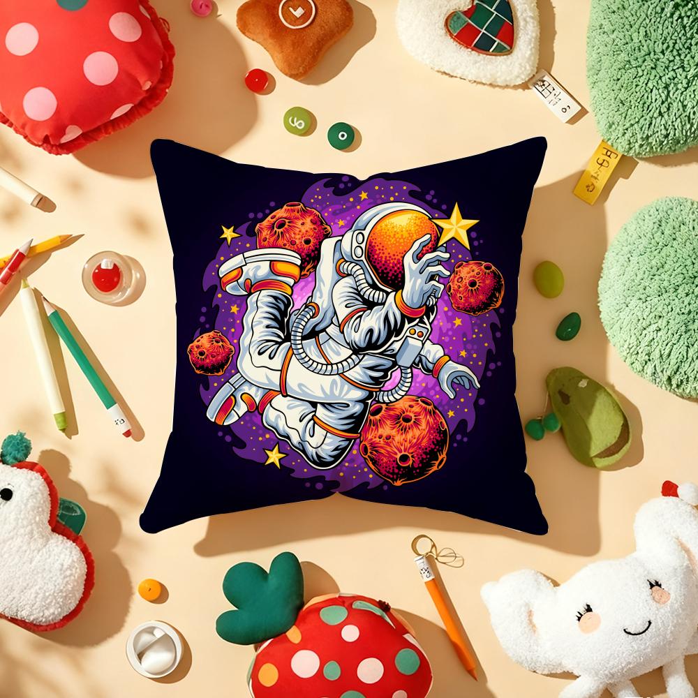 Astronaut Spacewalk Exploration Cushion Cover Plush Fabric Soft DoubleSided Printed Sofa Warm Winter Home Gift Pillow Cover