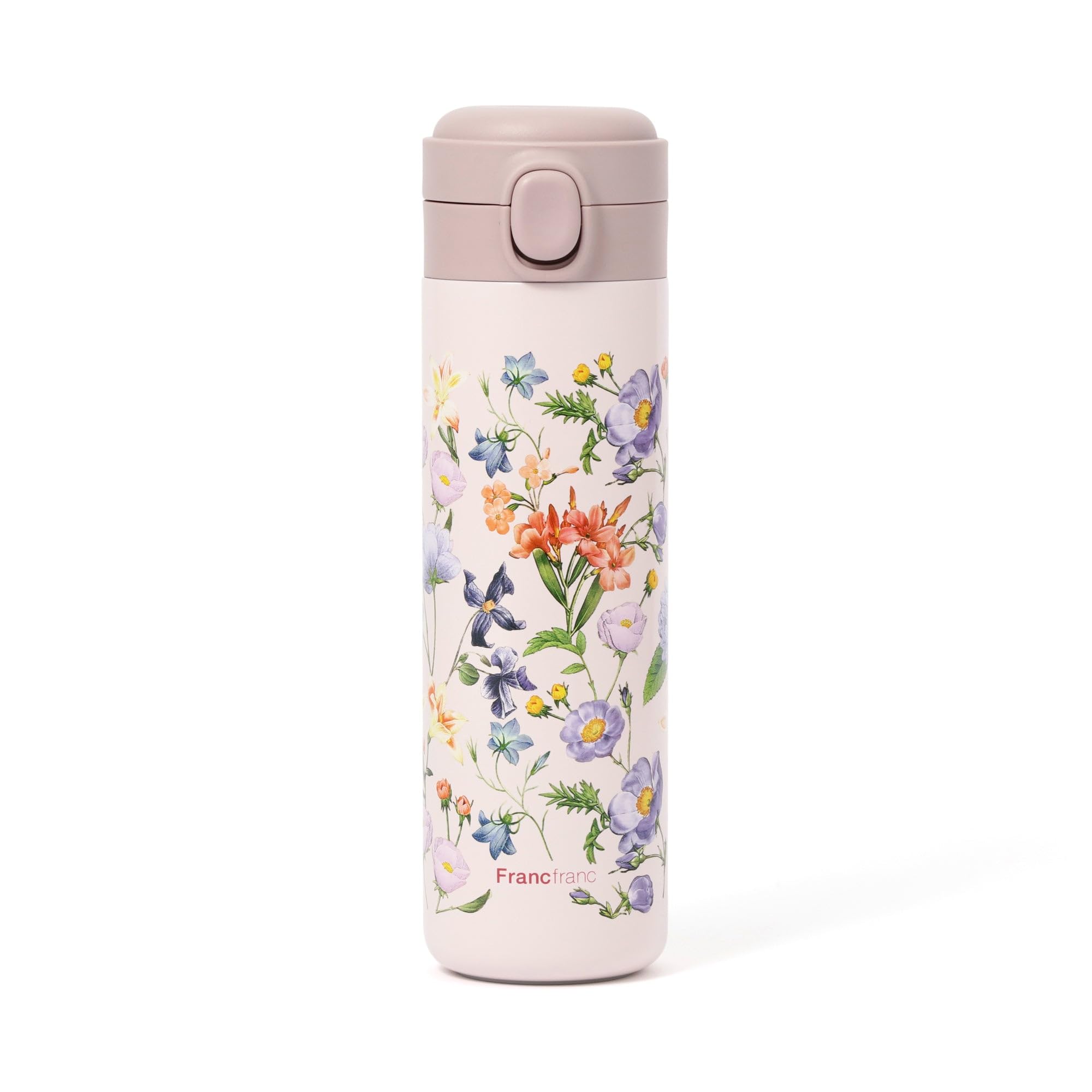 

Francfranc One-Touch Stainless Steel Bottle, 480ml, Multi-Flower Pink, with Lock, Slim, My Bottle, Gift