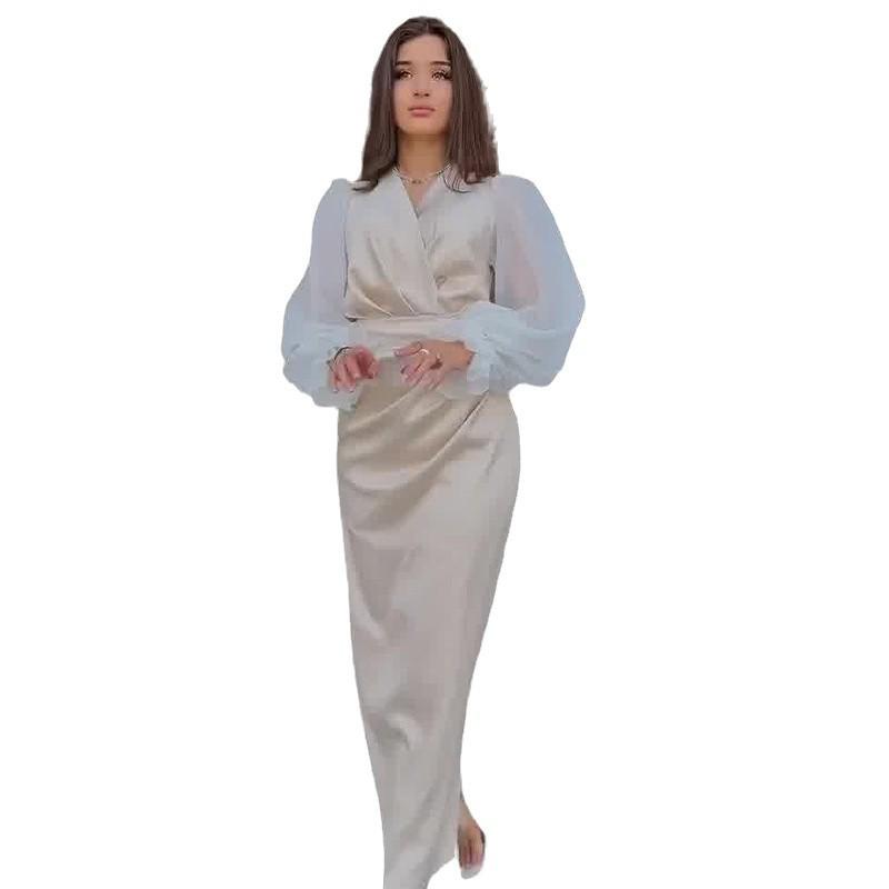 Herbst 2024 Damen Colorblock High Waist Plissiertes Elegantes Kleid