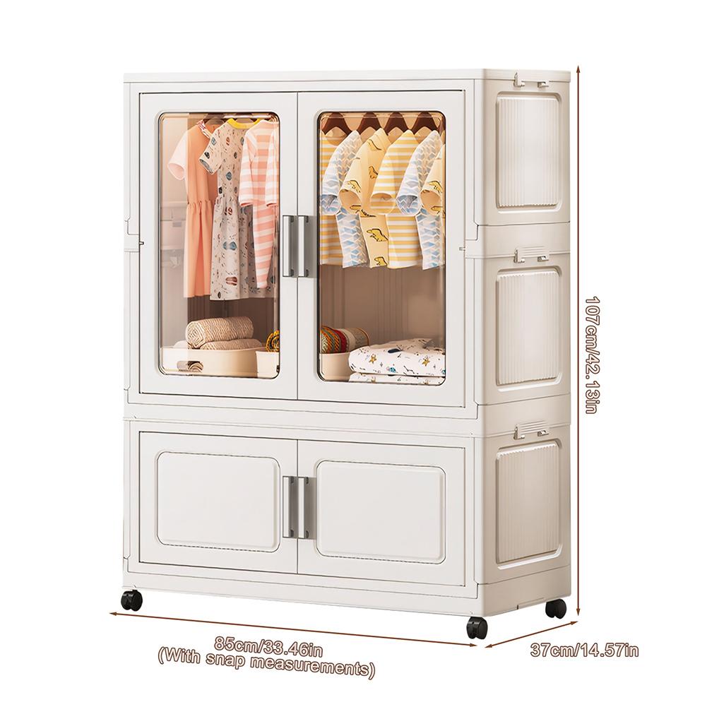 Mobile Wardrobe Clothes Organizer with Haging Rod & Cabinet Clothing Storage Shelf with Wheels Wardrobe Closet Rack for Bedroom