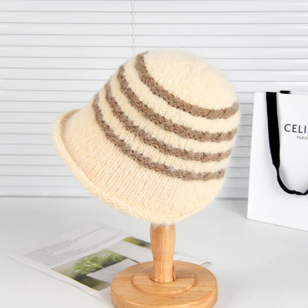New Fisherman's Hat Hollow Contrast Color Stripe Knitted Sun Hat Spring and Summer Knitted Breathable Basin Hat Women's Korean Bucket Hat