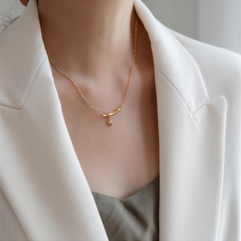 Jiejie Gao Bamboo Necklace: Luxury Summer Clavicle Chain with Evergreen Bamboo Pendant, Perfect Ancient Style Gift for Her