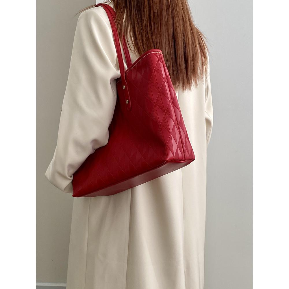 IELGY Red Female Bag Commuter Large-Capacity Tote Bag All-Match One-Shoulder