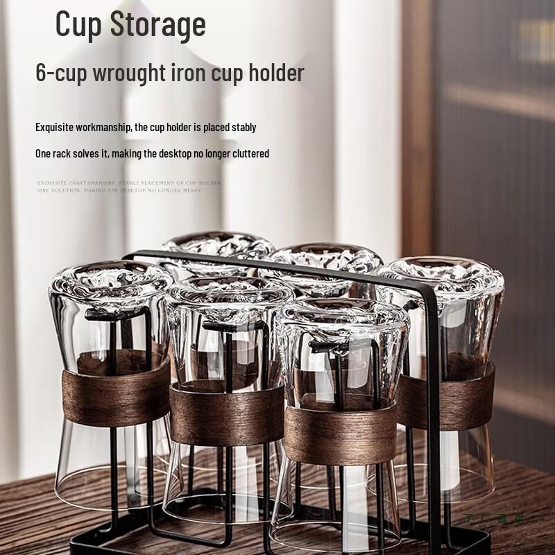 Handun 280ml Glass Teacup Set with Rack & Wood Tray