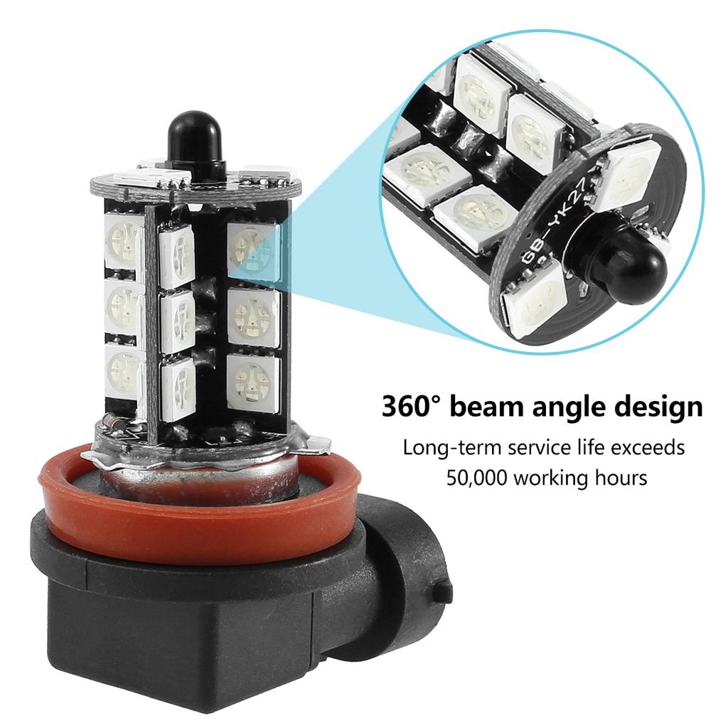 2PCS 27 LED Car Fog Lights H8/H11 RGB Fog Light Bulbs with Remote Control Colorful 360° Beam Angle 4 Modes Front Fog Light Bulbs
