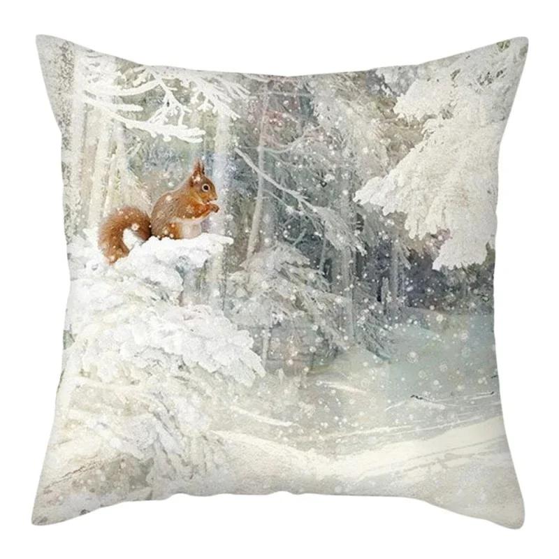 Home decoration in the snow forest elk Christmas print pillowcase bedroom living room sofa decoration pillowcase cushion cover
