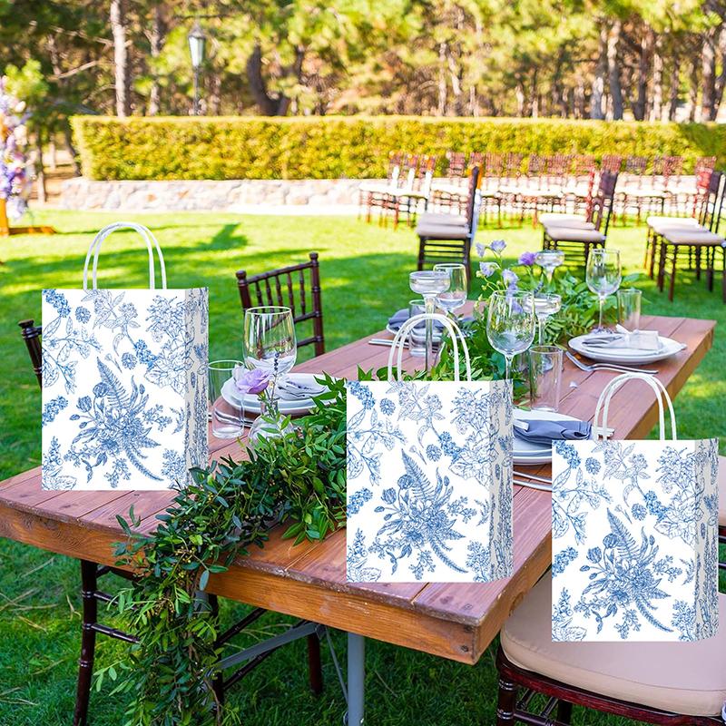 10pcs Paper Gift Bags Elegant Blue & White Parties Porcelain Floral Tote Bags Chinese