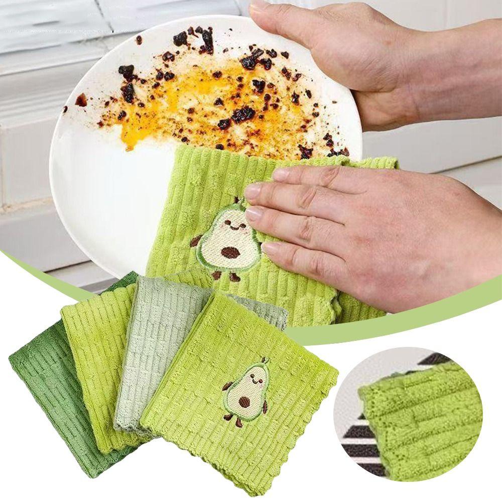 1/4PCS Scouring Pad Kitchen Cleaning Cloths Microfiber Dishcloths Avocado Towel Household Kitchen