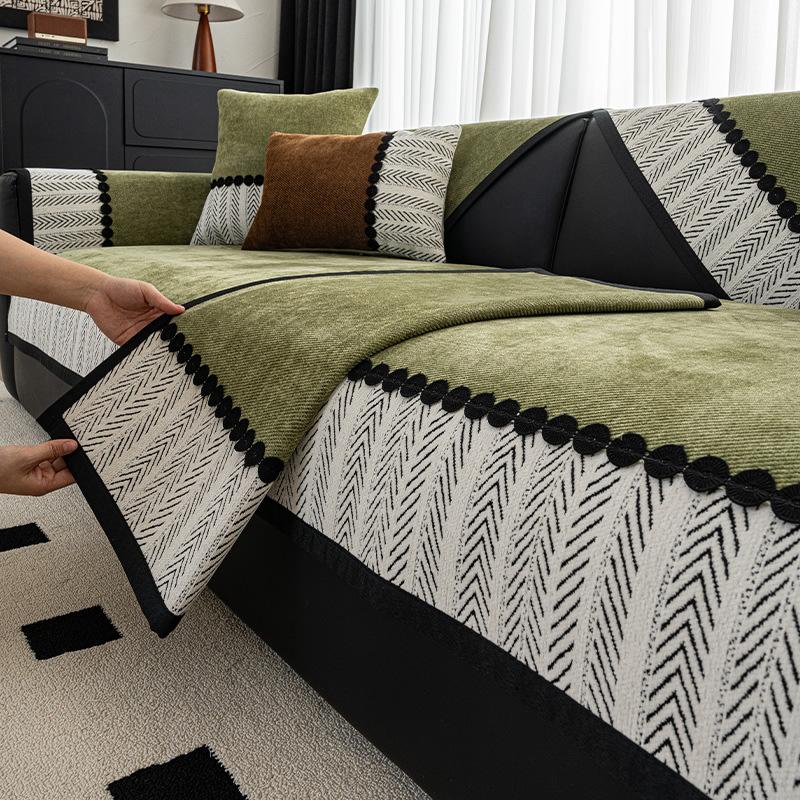 Vintage Green Chenille Sofa Cushion Universal In All Seasons With Skirt Sofa Cover Non-Slip Sofa Cover Cloth Towel Seat Cushion