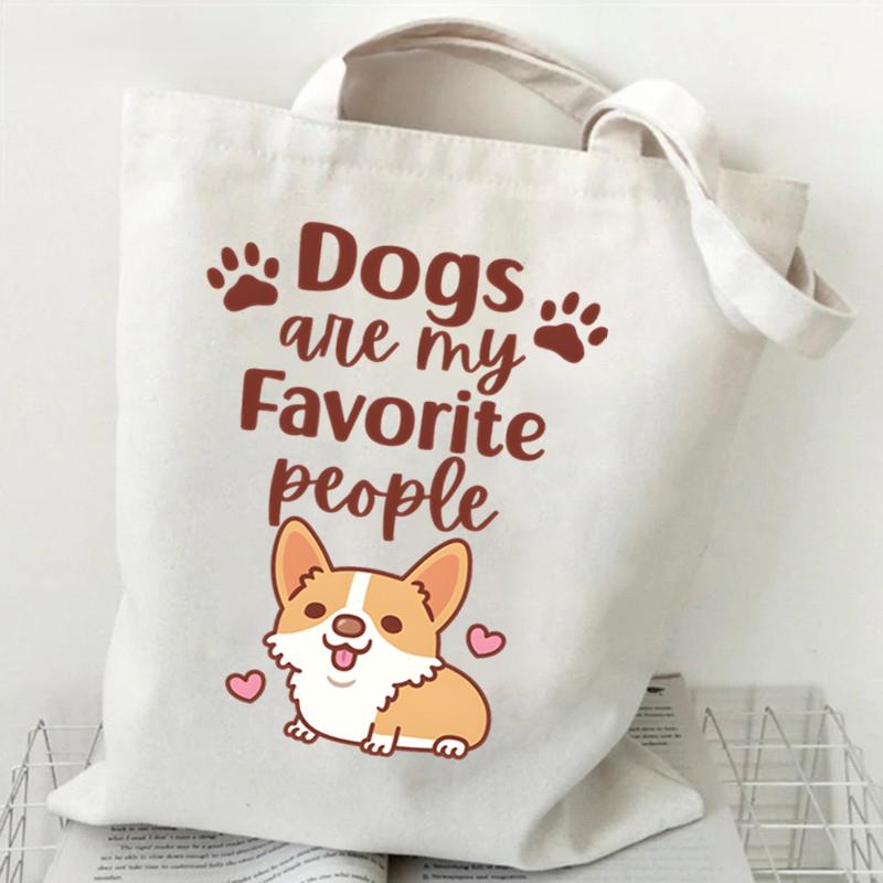 Liebt Corgis Druck Canvas Tragetasche Damen Einkaufstasche Teenager Faltbar Große Kapazität Corgis Liebhaber Schulterhandtasche