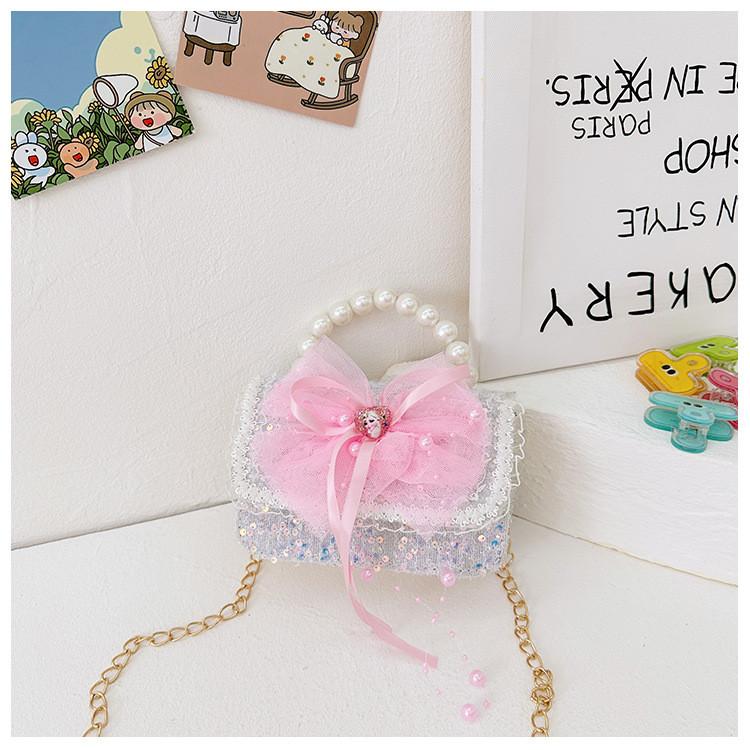 Crossbody Bag Kids With Pearls And Bow For Everyday Style Fashionable Girl