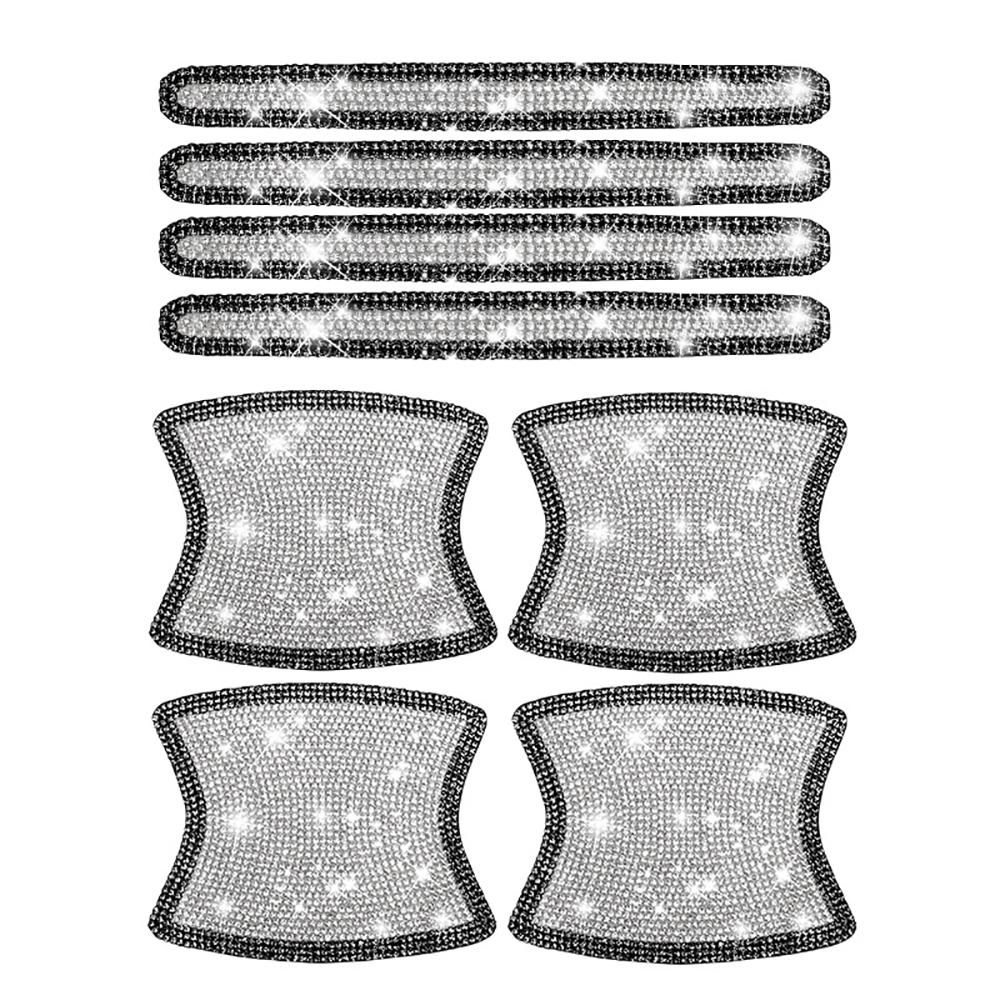 8PCS Car Door Handle Sticker Decal Warning Diamond Auto Strip Driving Safety Bling Car Accessories for Girls Wholesale Universal черный белый