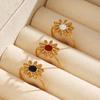Retro Sunflower Enamel Trendy Open Ring Women Stainless Steel Gold Color Aadjustable Finger Ring Zircon Gift Wholesale