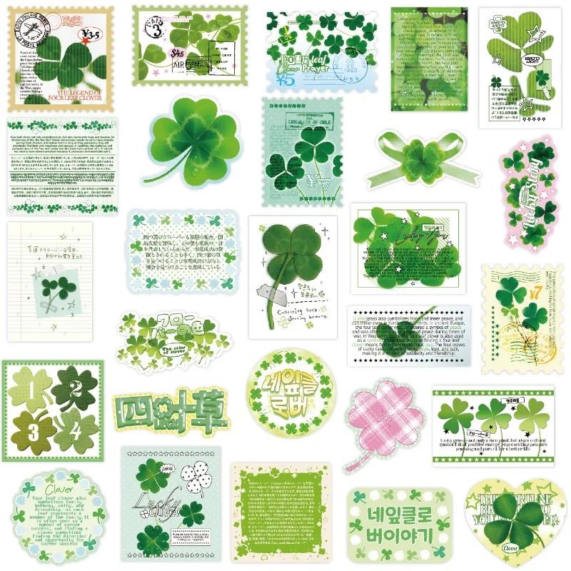Lucky Clover Green Plant Element DIY Hand Account Stickers for Students Stationery Phone Shell Material Decoration Poster