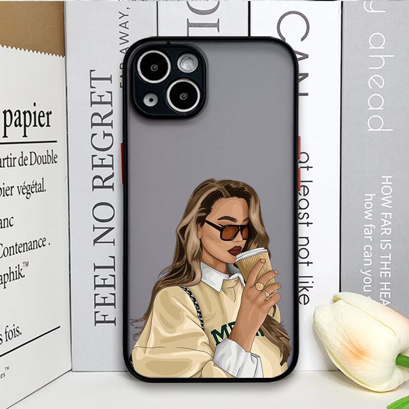 Fashion Girl Women Coffee Miss Phone Case for Samsung Galaxy S25 S24 S23 Ultra S22 Plus S21 FE 5G Shockproof Bumper Hard Covers