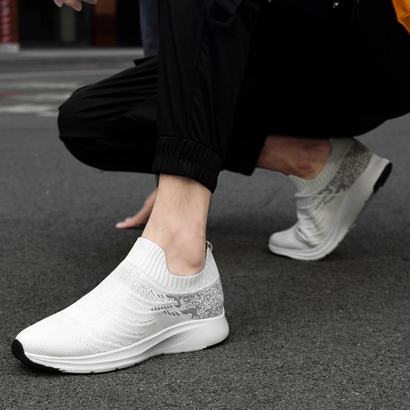 Fashion Lift Man Sneakers Summer Elevator Shoes Height Increase Shoes for Men Mesh Light Breathable 7CM Slip-on Casual Sport Shoes