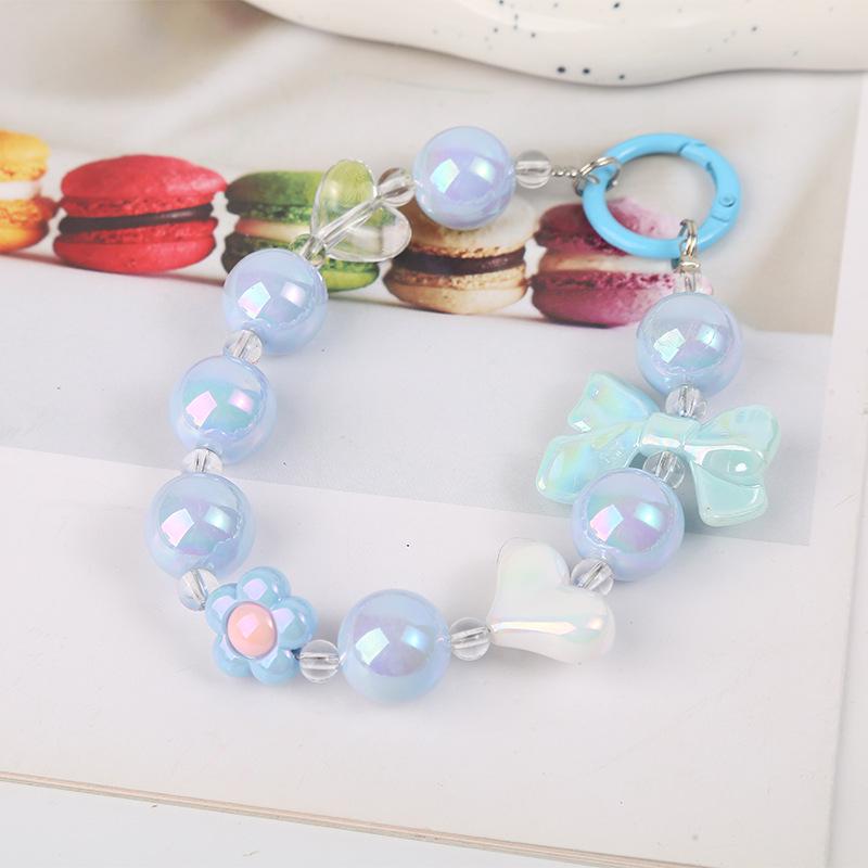 Handmade Cute Cartoon Beaded Phone Strap Keychain with Lucky Bow