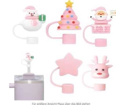 Christmas Straw Cover Cap Cartoon Xmas Santa Claus Straw Cap Dust-Proof Reusable Straw Tips Lids for Stanley Cup Straw Topper