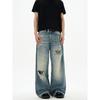 Kisko American Retro Distressed Whiskered Washed Loose Jeans for Men and Women, New Summer Style with Drape Effect