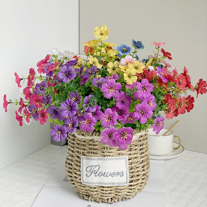 7-Fork Eucalyptus Violet Artificial Silk Flowers for Tabletop & Courtyard Decoration