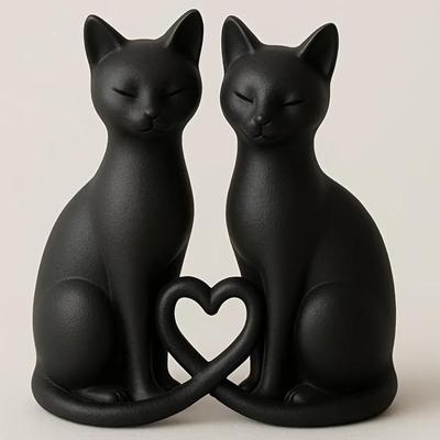 Estatua de Gatos en Pareja con Forma de Corazón: Decoración Perfecta para Mesa de Comedor o Mesita de Noche