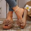 New Women Wedges Slippers Fashion Flower Slippers Women 2025 Summer Beach Platform Sandals Outdoor High Heels Shoes Slides Women