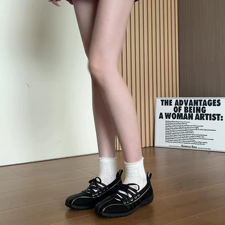 2025 Autumn Lace-Up Ballet Flats: Soft Sole White Mary Jane Sneakers