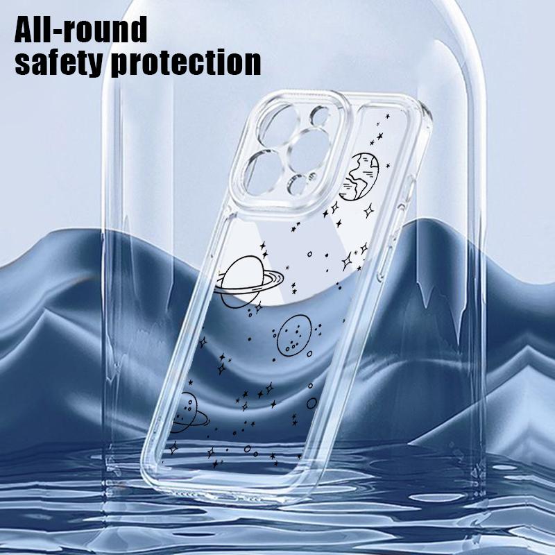 Aircraft Route Print Soft Silicone Case For iPhone 16 Pro Max 15 Pro 14 Plus 13 12 11 XS Astronaut Planet Shockproof Clear Phone Cover