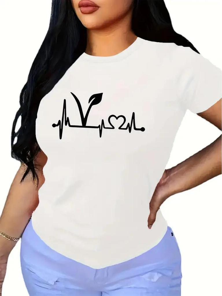 TEMU Valentine's Heart Women's Short Sleeve Crew Neck Top