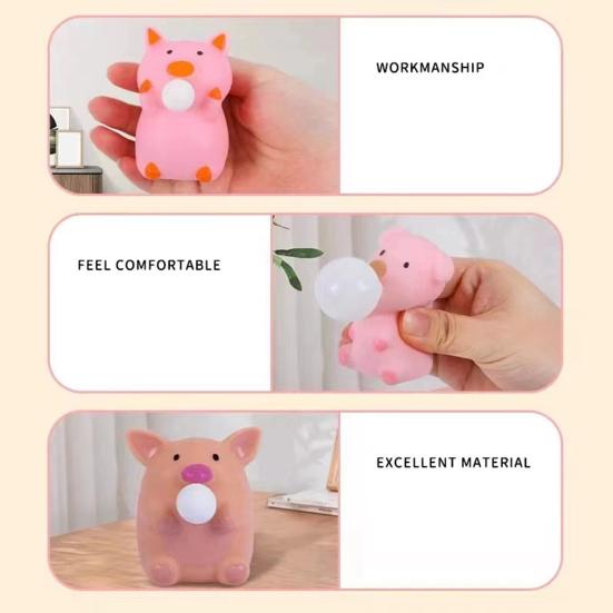 Bubble Blowing Pig Squeeze Toy Stress Relief Cartoon Pig Sensory Toy Soft Stretchy Animal Shape Home Office Desk Toy