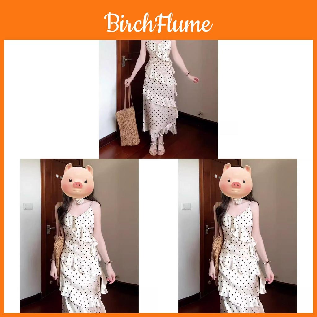 Polyester Polka Dot A Line Dress With Ruffle Detailing For Summer Womens Casual Wear