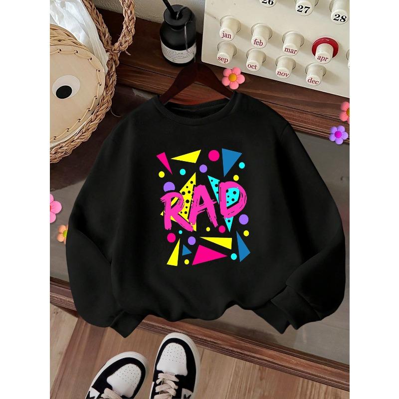 Kids Crewneck Sweatshirt, Trendy PAD Letter Print, Long Sleeve Casual Tops for Fall & Winter 110