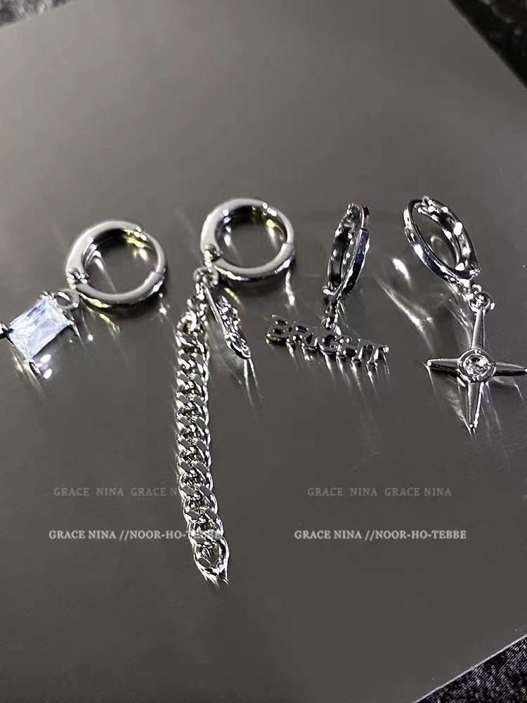 Cold Wind Chain Fringed Earrings Set Trendy Girl Niche Design Earrings Versatile Earrings
