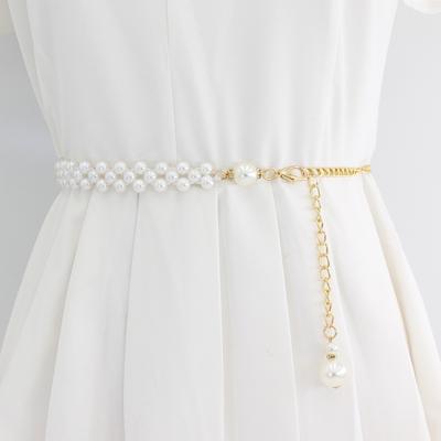Pearl Belt Women'S Decorative Dress Shirt Waist Elastic Thin Waist Seal Sweater Hanfu Adjustment Metal Waist Chain